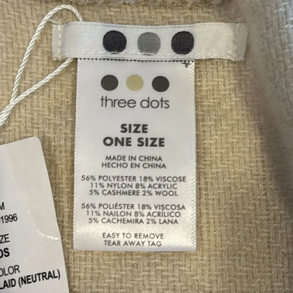 three dots Miranda Plaid Cashmere Blend Wrap OS NWT